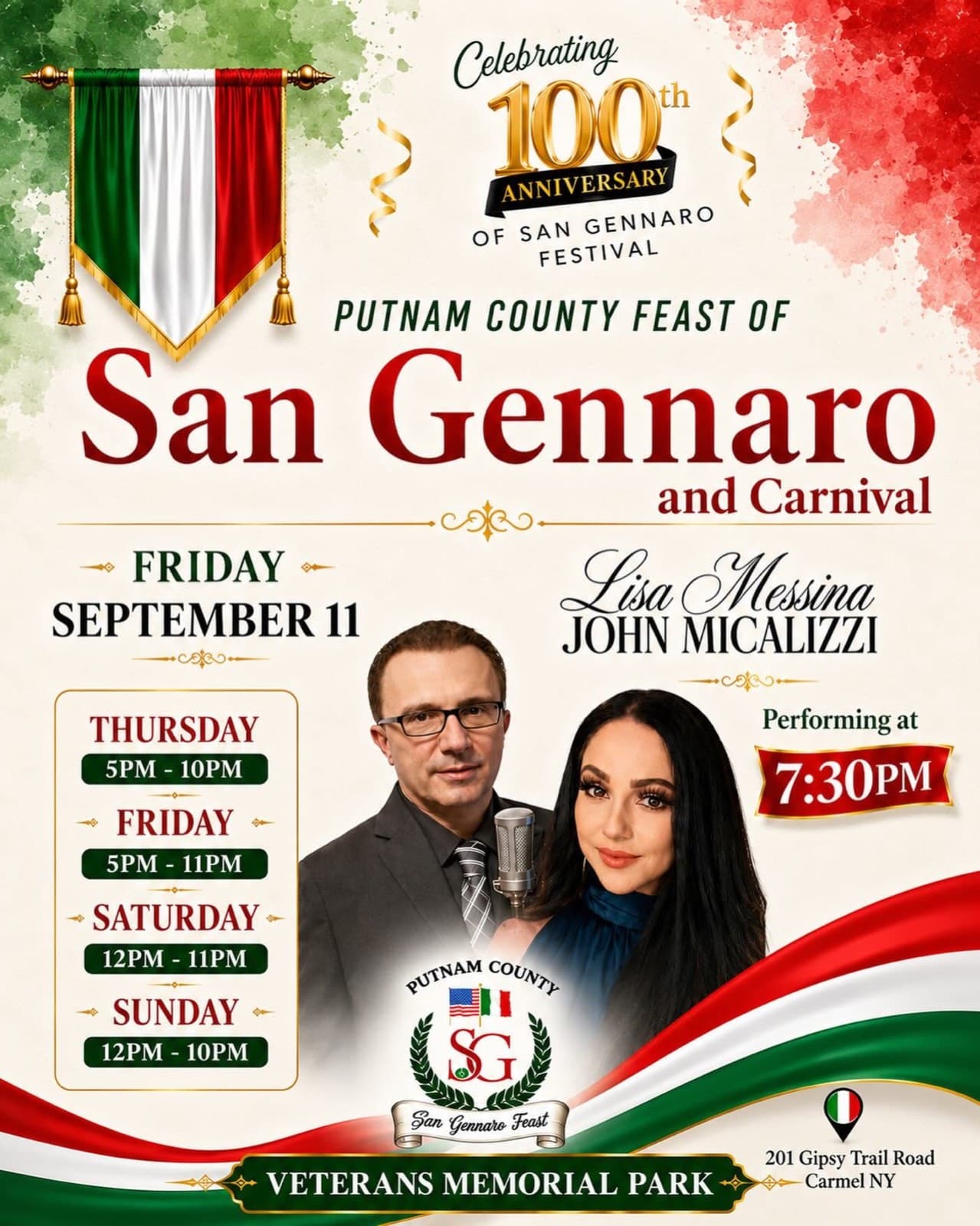 Friday, September 11 entertainment lineup poster featuring Lisa Messina and John Micalizzi